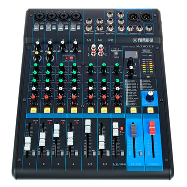 MEZCLADORA YAMAHA 10 CANALES, 4XLR C/EFECTOS, USB Y FADERS, MG10XUF