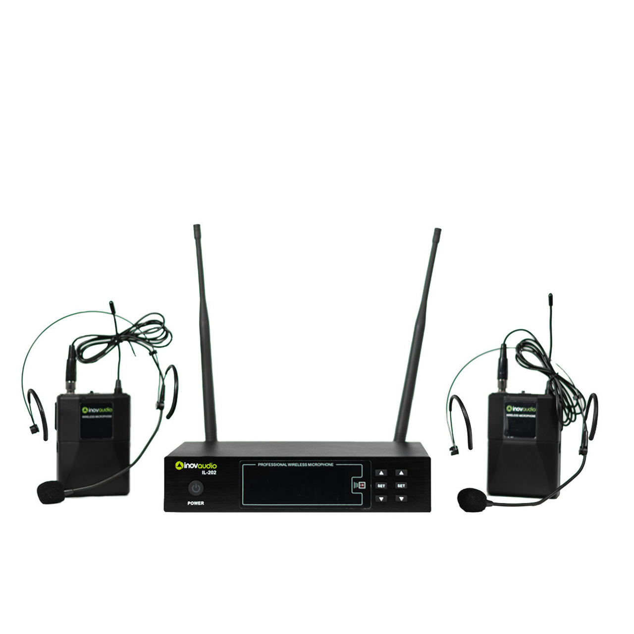 Sistema microfonos Inalambricos Inovaudio Il-202 UHF Receptor Dos Diademas Dos Bodypack