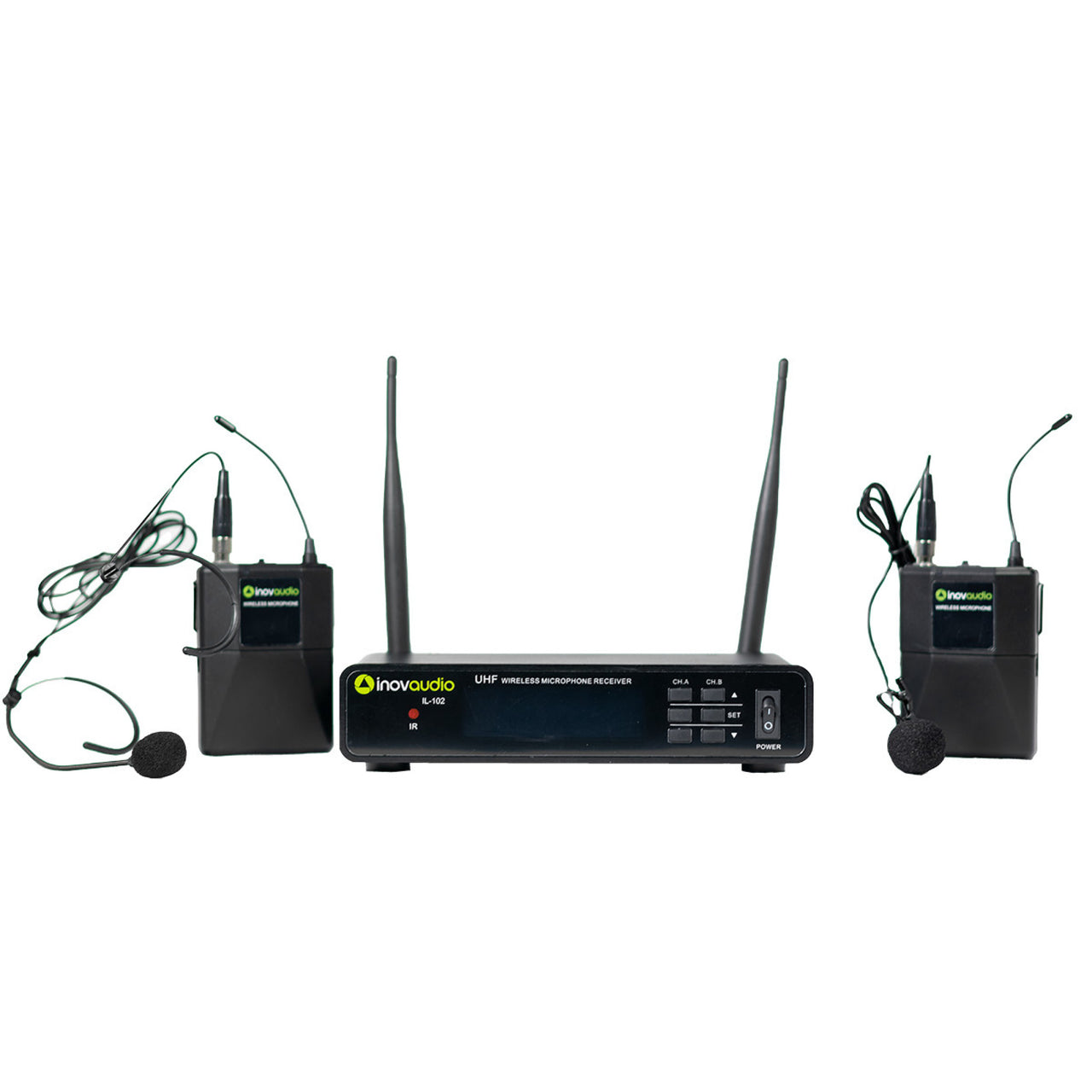 Sistema microfonos Inalambricos Inovaudio Il-102 Receptor Dos Bodypack Dos Diadema UHF