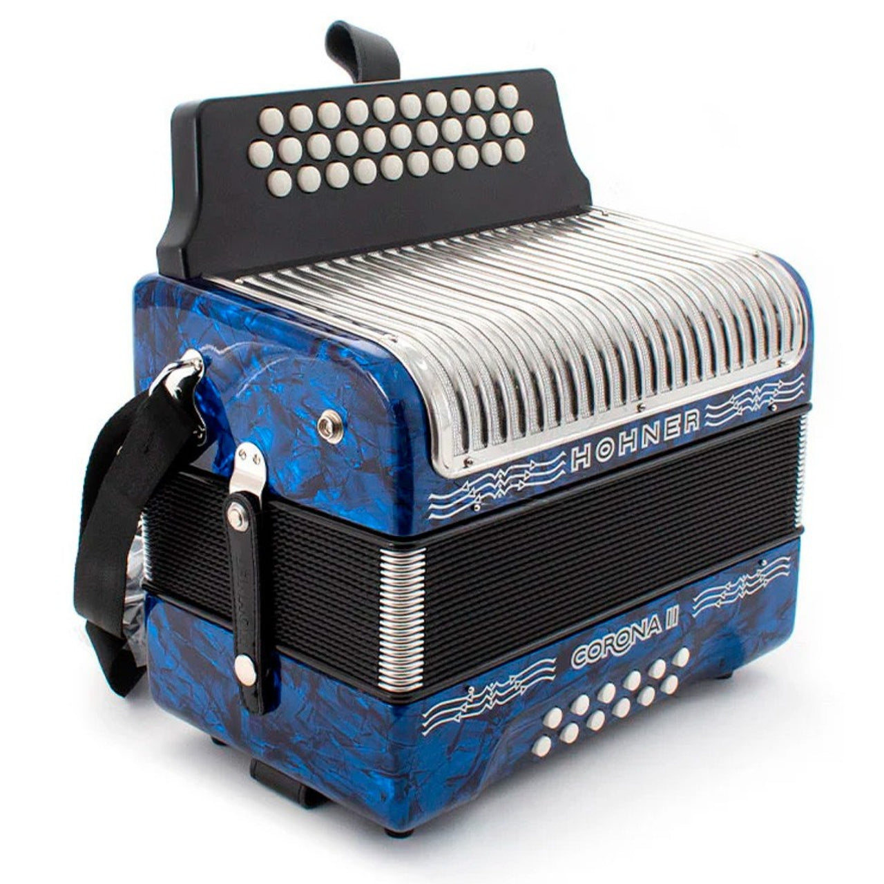 Acordeon Hohner Corona Ii 31 Botones 12 Bajos Fa Sib Mib Azul A5644