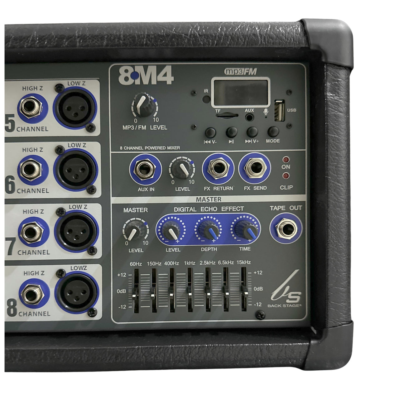 CONSOLA MEZCLADORA BACK STAGE P/MICROFONOS 8 CANALES 400W, 8M4 USB