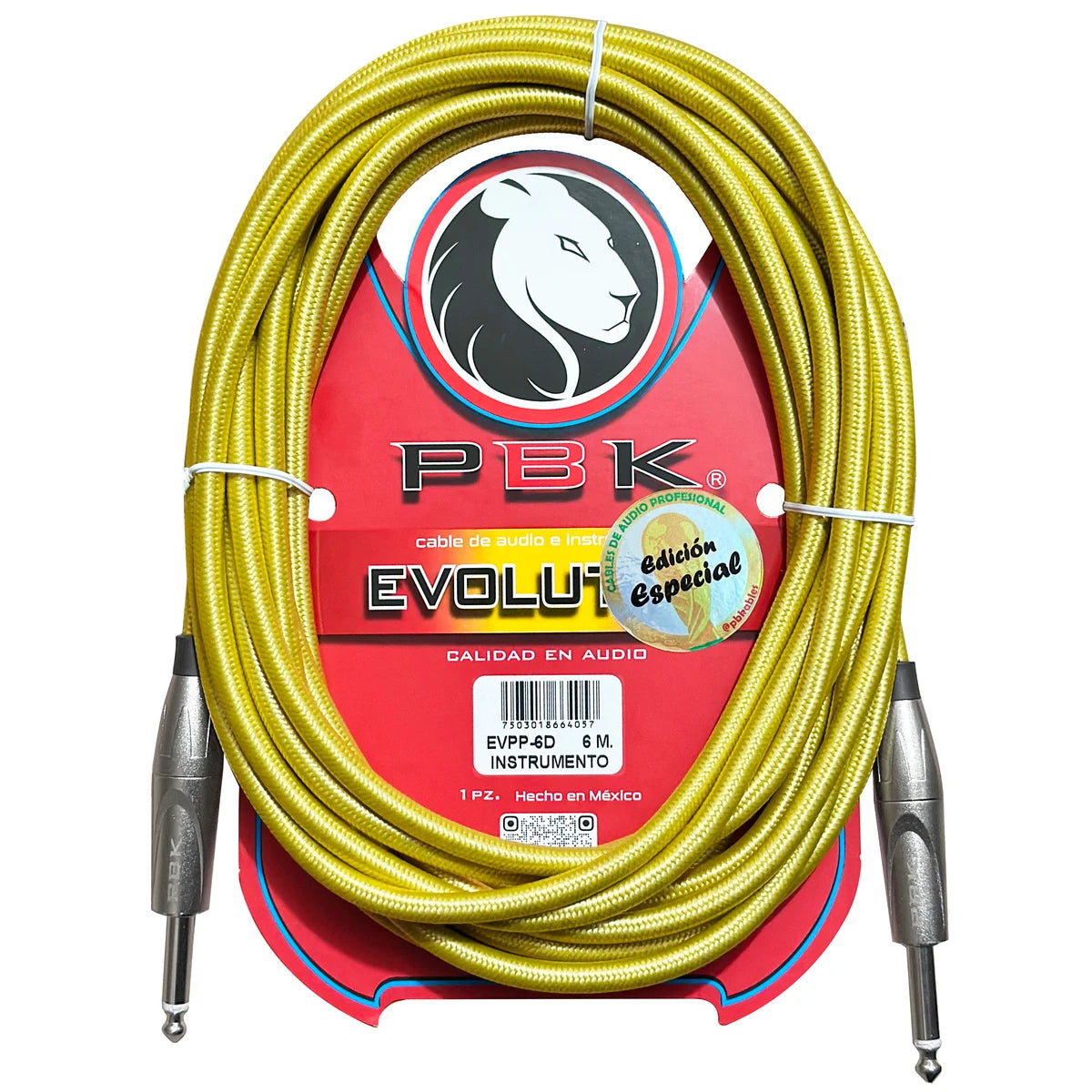 CABLE EVOLUTION EVPP-6D PARA INSTRUMENTO PLUG A PLUG 6MTS DORADO