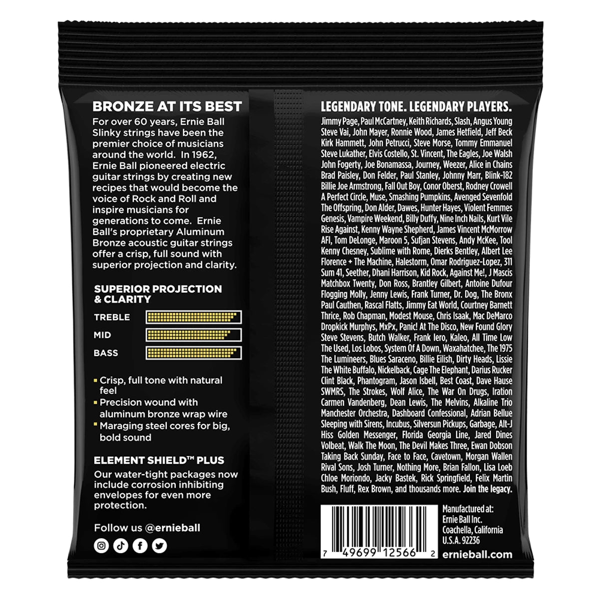 Encordadura Ernie Ball 2566 Para Guitarra Electroacustica Bronze Light 12-54