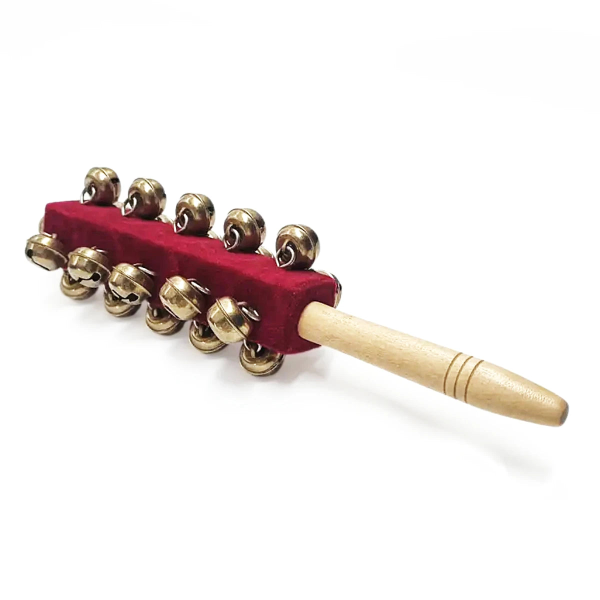 Sonaja De Puño Otto G150 De Madera Con Felpa Roja 21 Cascabeles Dorados