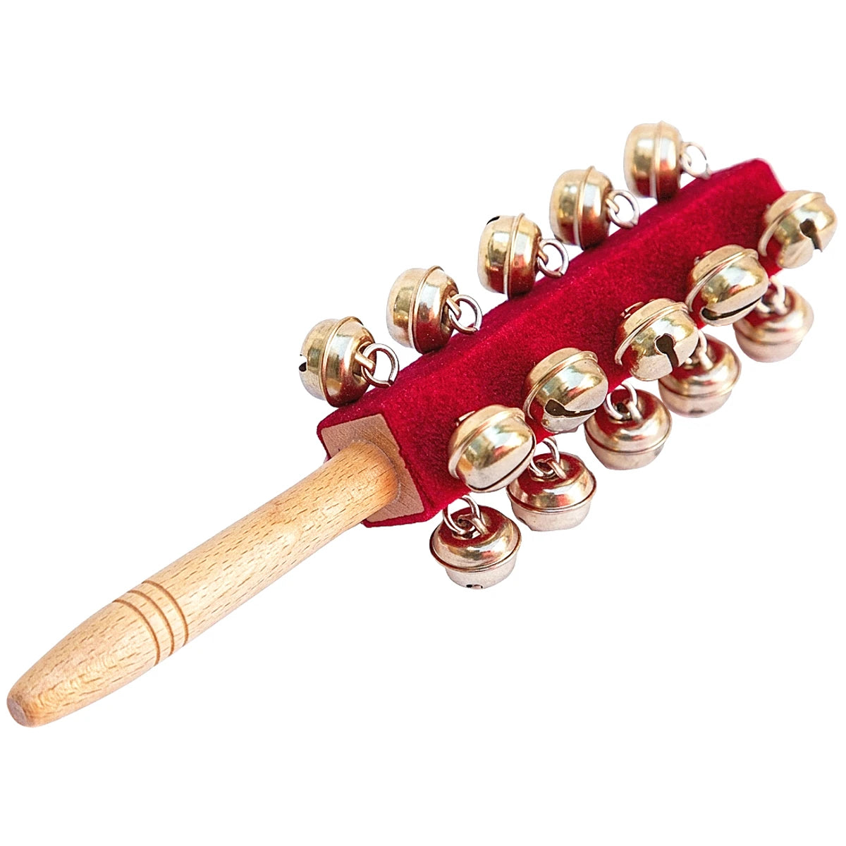 Sonaja De Puño Otto G150 De Madera Con Felpa Roja 21 Cascabeles Dorados