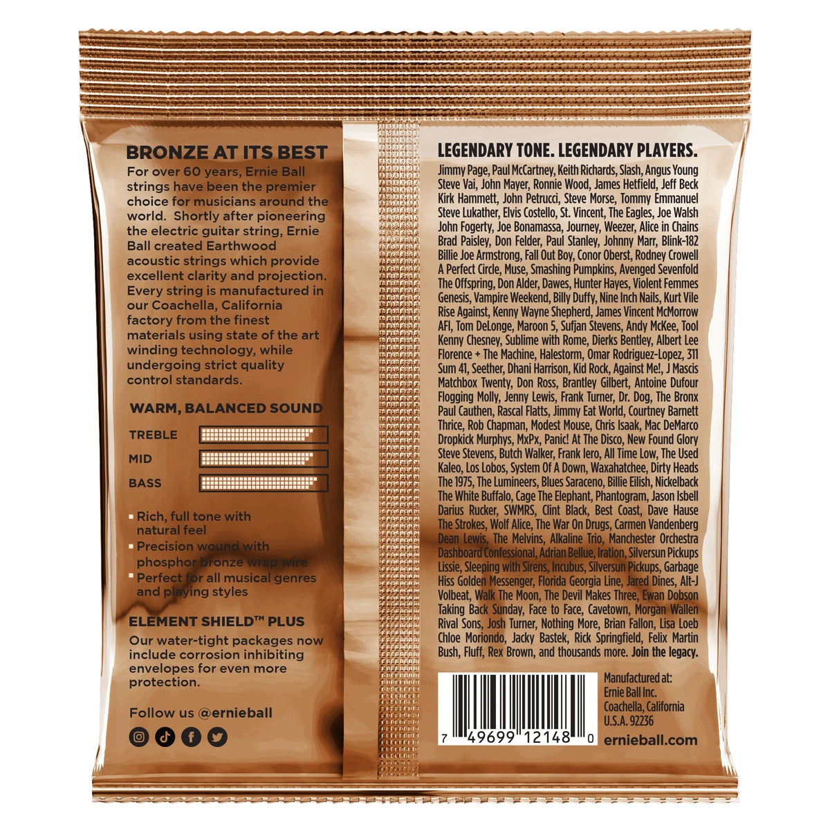 ENCORDADURA ERNIE BALL P/GUIT. ELECTROACUST. 011-52 P. BRONCE, 2148