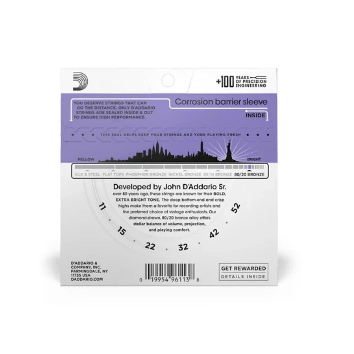 ENCORDADURA D'ADDARIO P/GUITARRA ELECTROACUSTICA 011-052, EJ-13