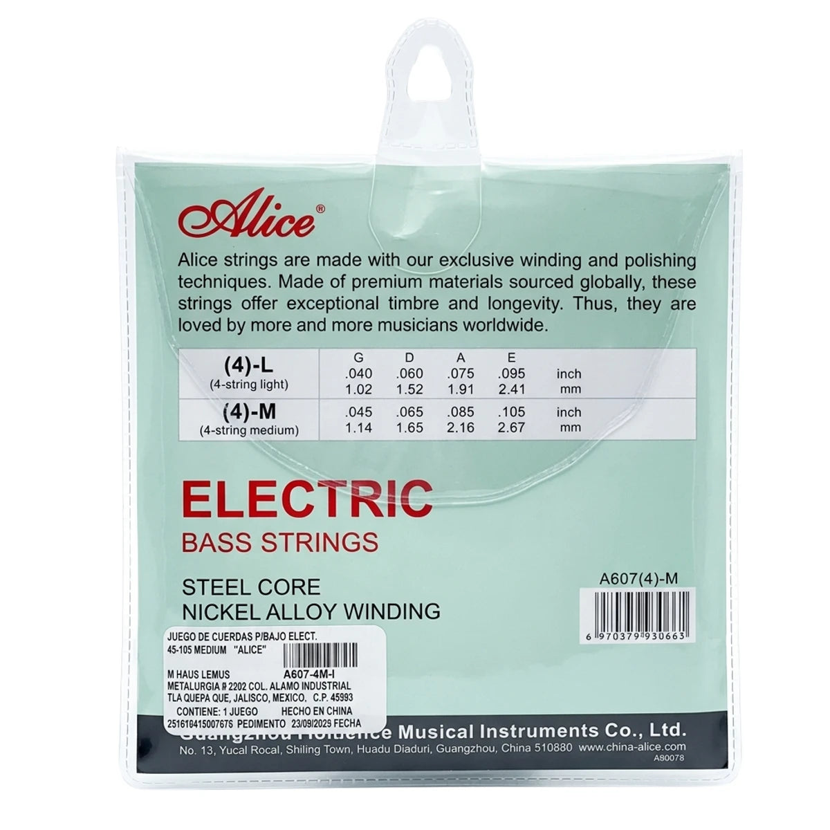 ENCORDADURA ALICE P/BAJO ELECTRICO .45-.105 MEDIUM, A607-4M