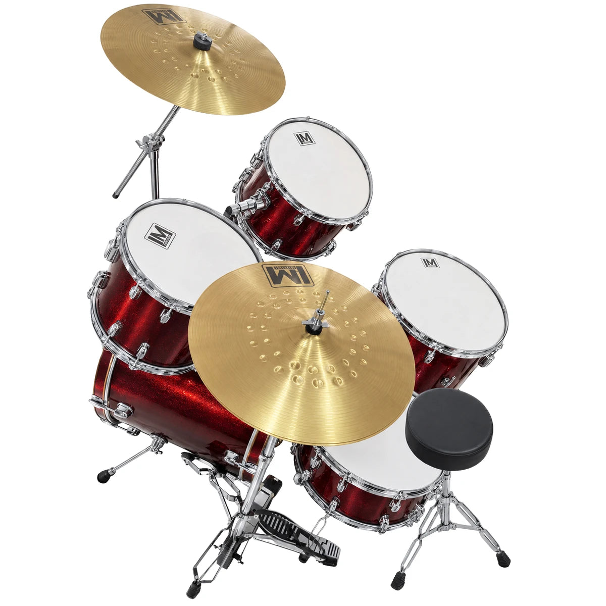 Bateria LM Drums DK-125WR 5 Piezas Vino Con Asiento Y Platillos