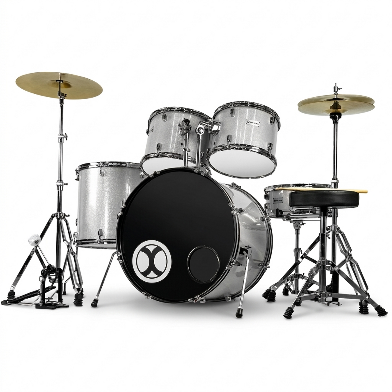 BATERIA EXTREME 5 PIEZAS PLATA SPARKLE (BENGALA) ARO CROMO, EXBT071