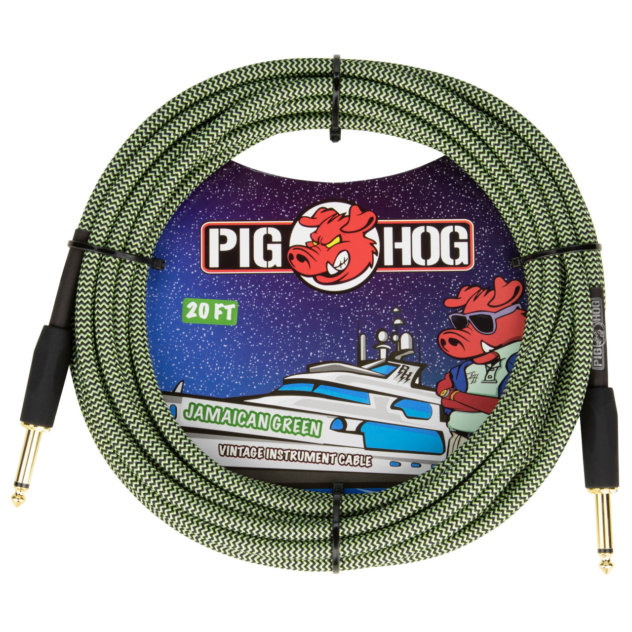 Cable Pig Hog P/intrumento Jamaican Green 6.1 Mt 1/4"-1/4", Pch20jgr