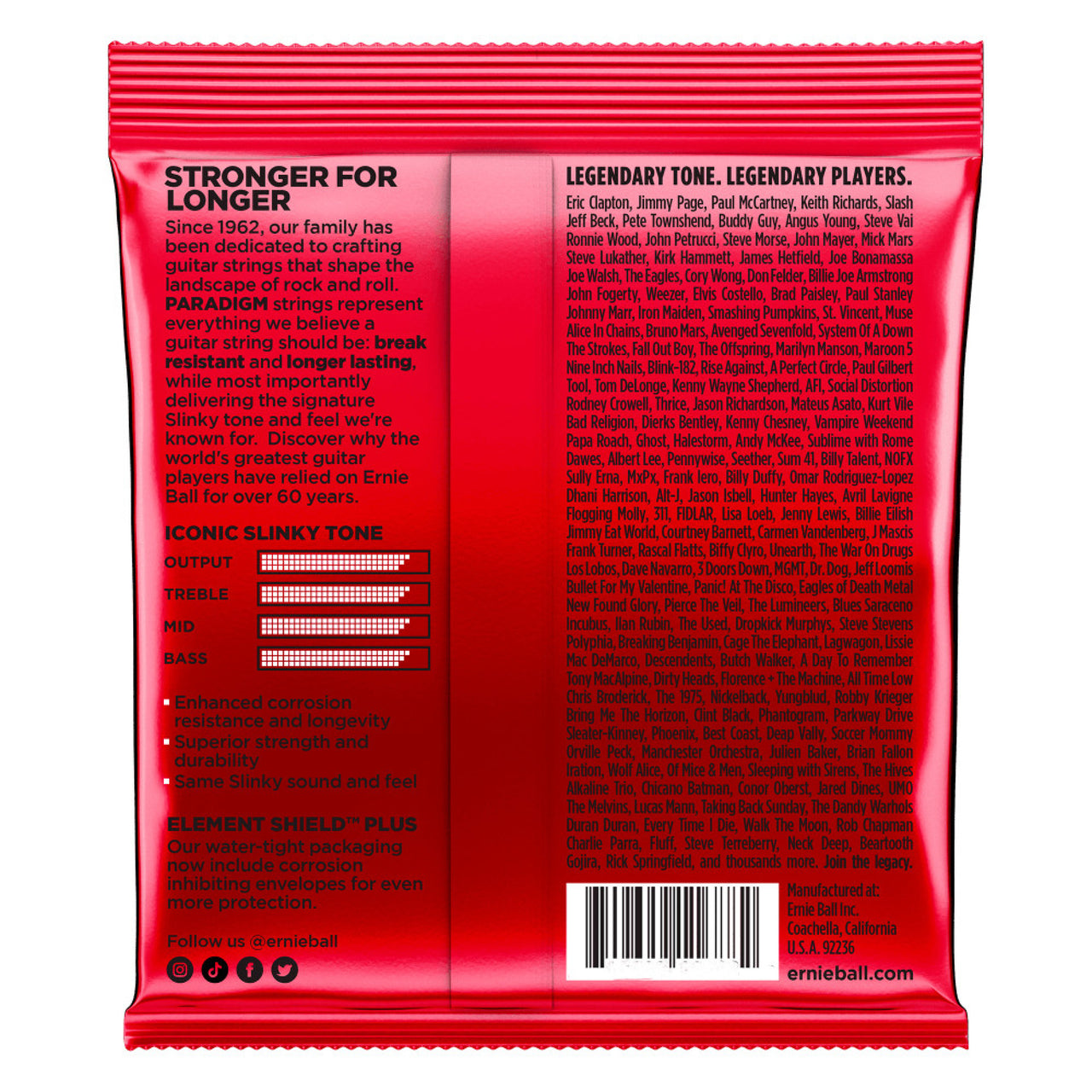 Encordadura Ernie Ball Paradigm 2016 Para Guitarra Electrica Burly Slinky 011-052