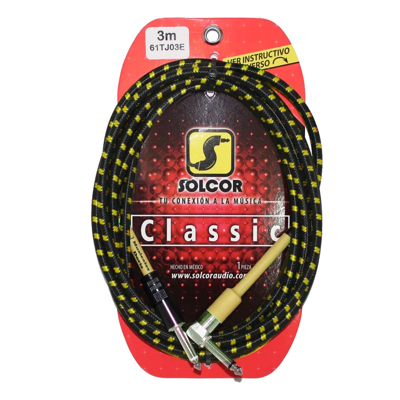 CABLE CLASICA P/INSTRUMENTO PLUG A PLUG TEJIDO ESCUADRA 3 MTS. 61TJ03E