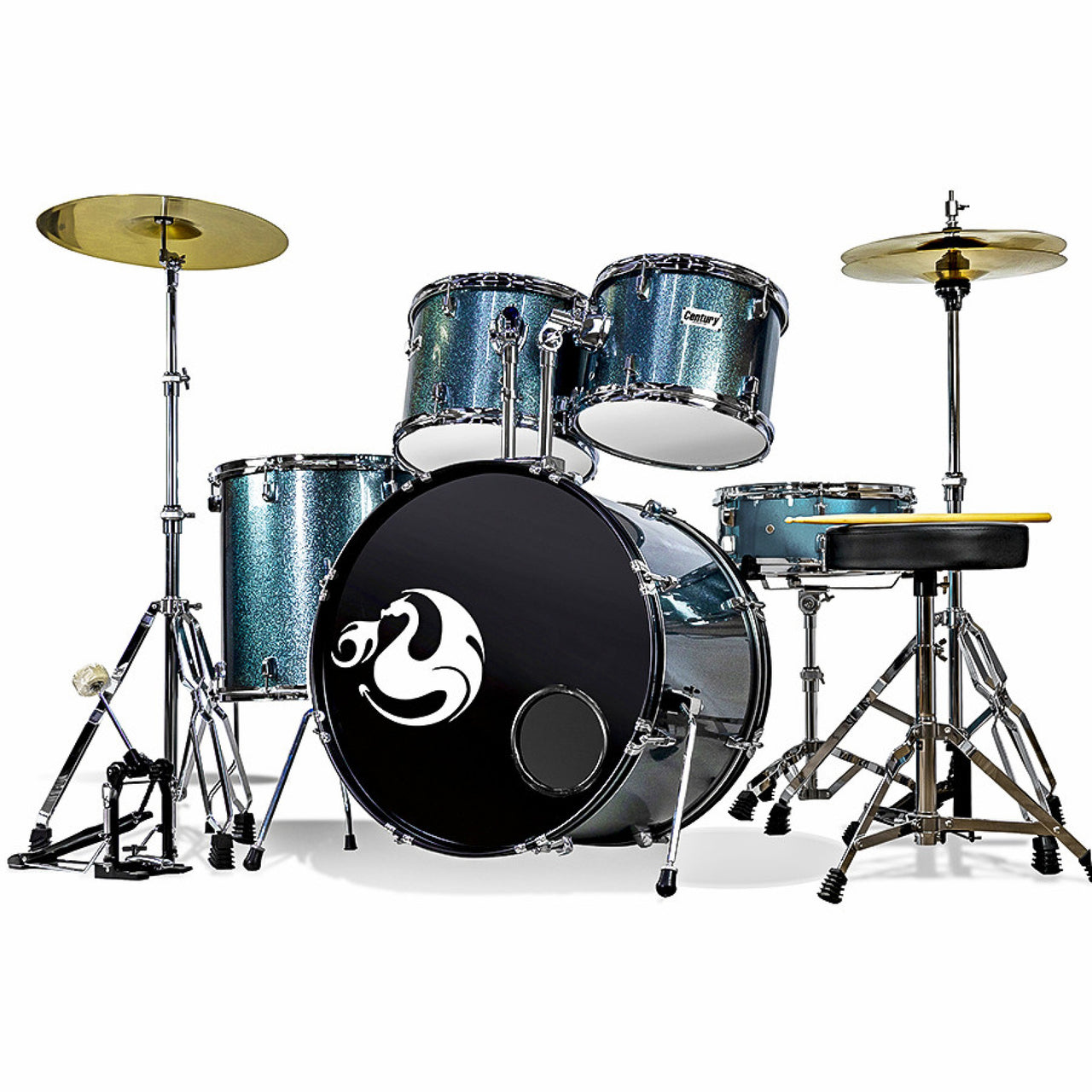 Bateria Century Cnbt051 Profesional Azul Sparkle 5 Piezas Aro Cromado