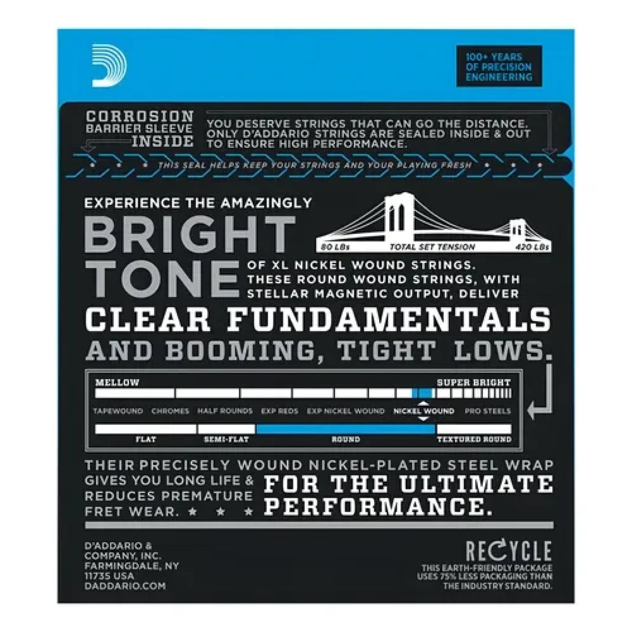 ENCORDADURA D ADDARIO P/BAJO ELECTRICO, EXL-160-5