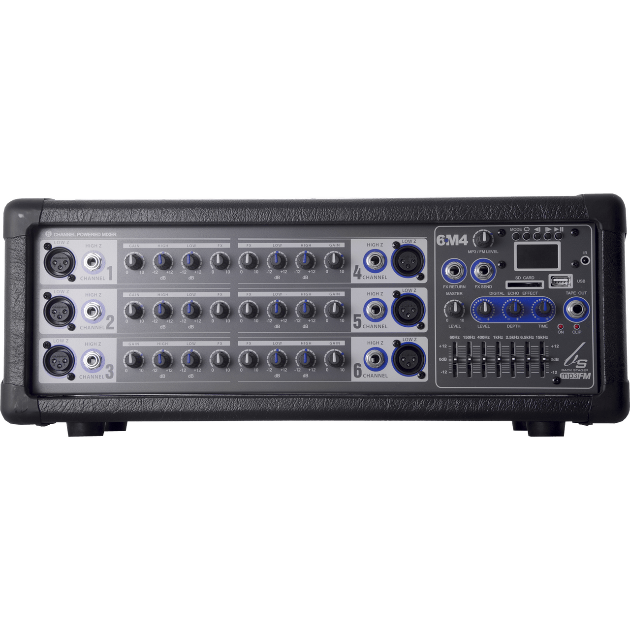 Consola Mezcladora Back-Stage Para Micrófonos 6 Canales 400w, 6m4 Usb