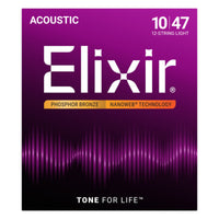 Thumbnail for Encordadura Elixir 16152 Para Guitarra Acustica 12 Cuerdas Light Phosphor Bronze 10-47