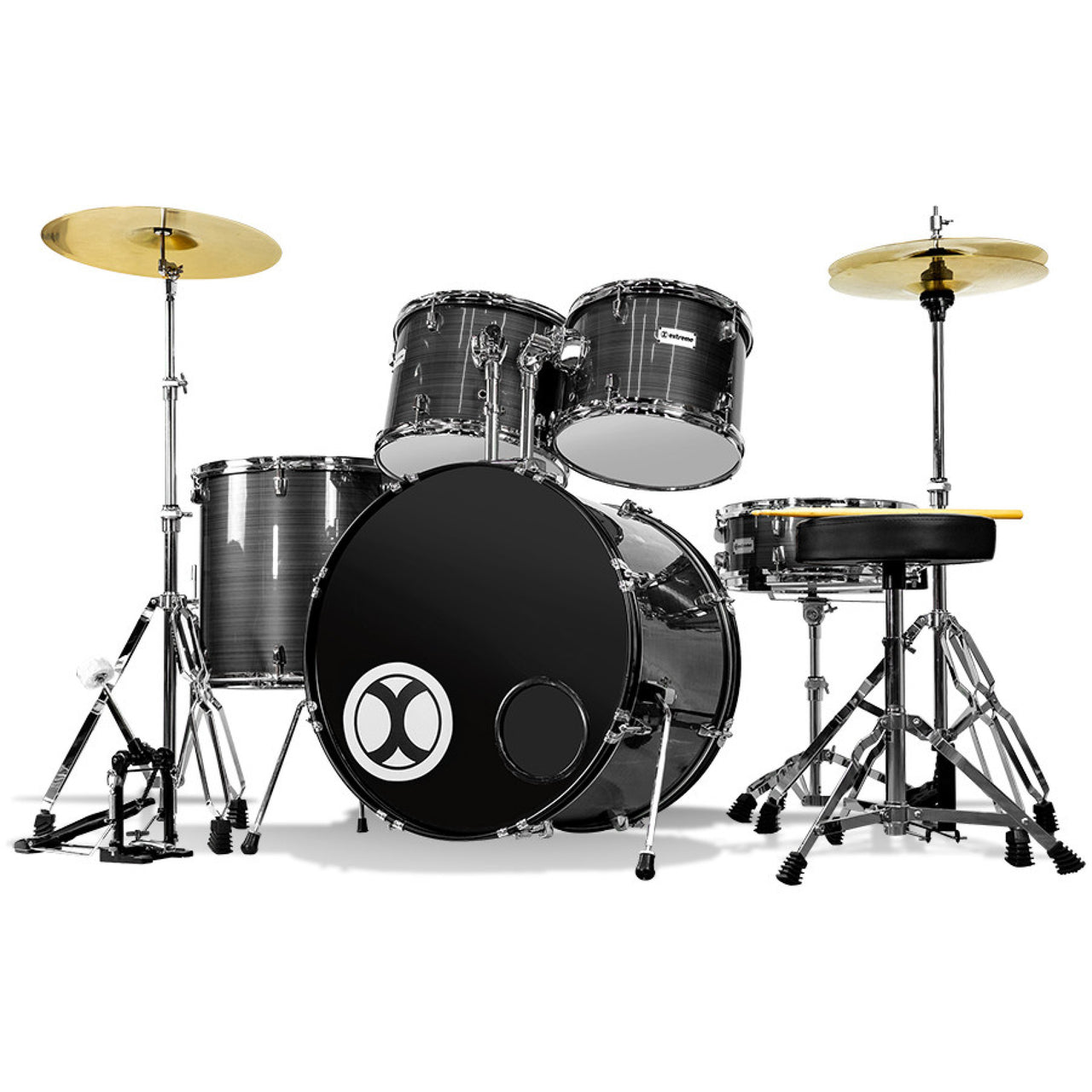 BATERIA EXTREME 5 PIEZAS GRIS RAYADO ARO CROMO, EXBT078