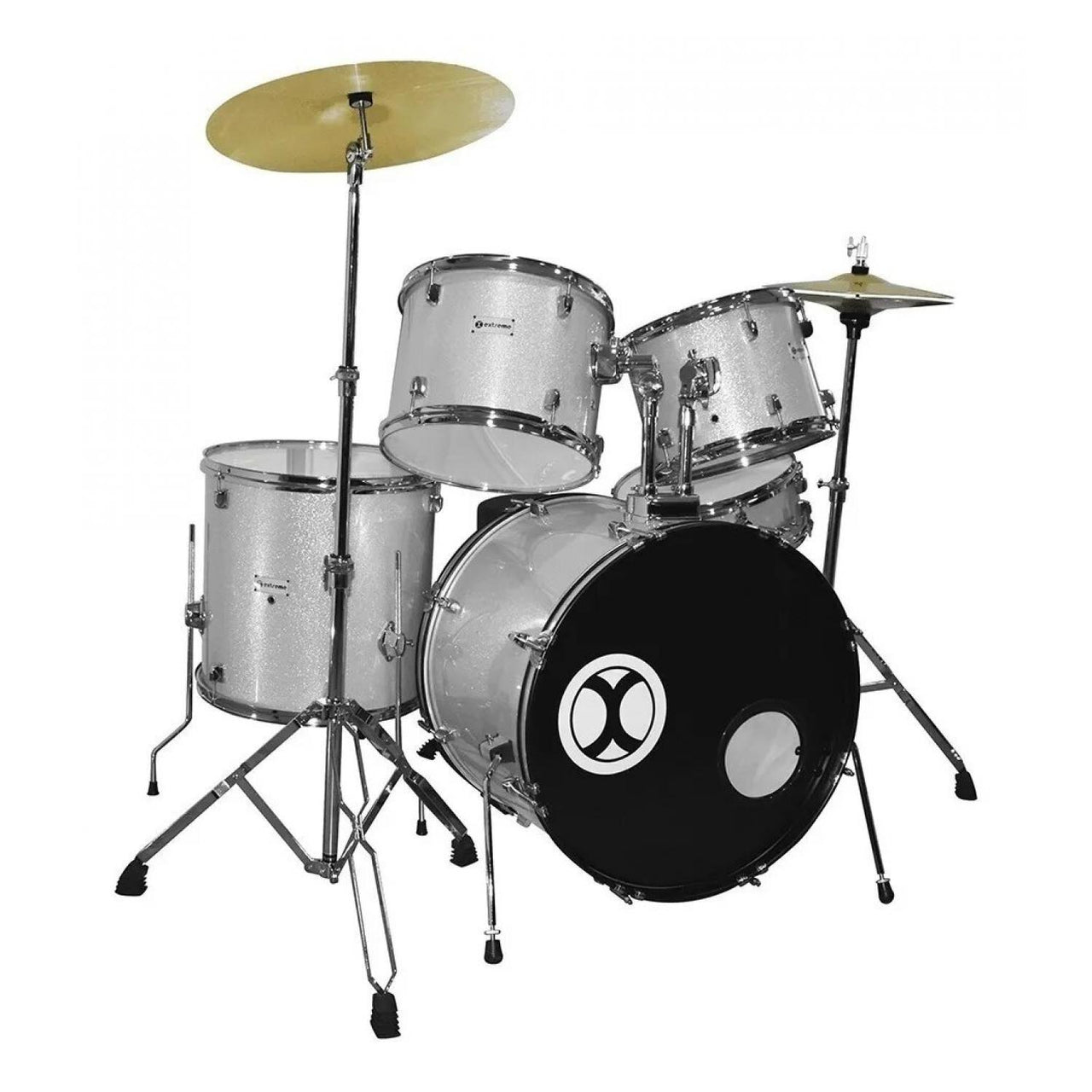 BATERIA EXTREME 5 PIEZAS PLATA SPARKLE (BENGALA) ARO CROMO, EXBT071