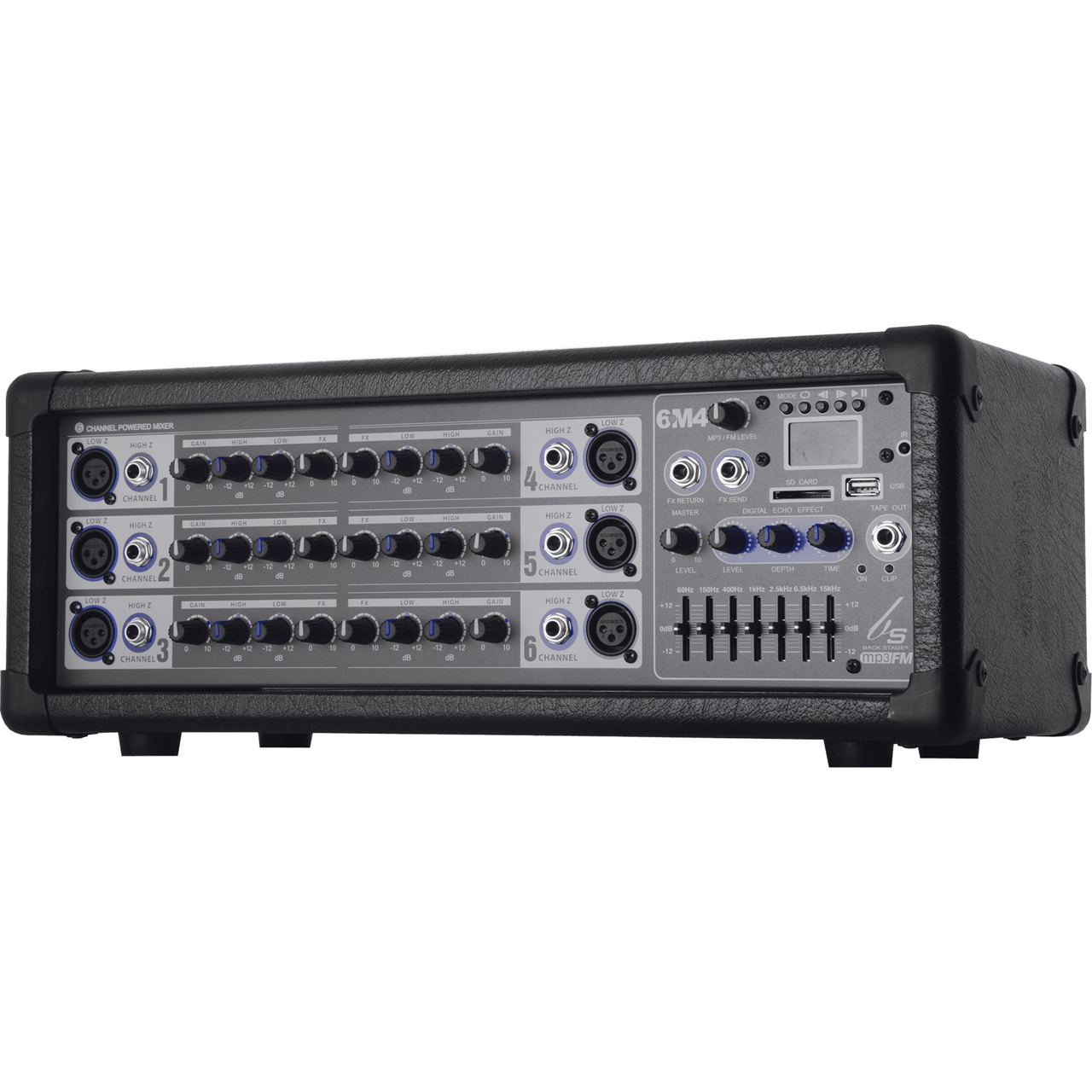 Consola Mezcladora Back-Stage Para Micrófonos 6 Canales 400w, 6m4 Usb
