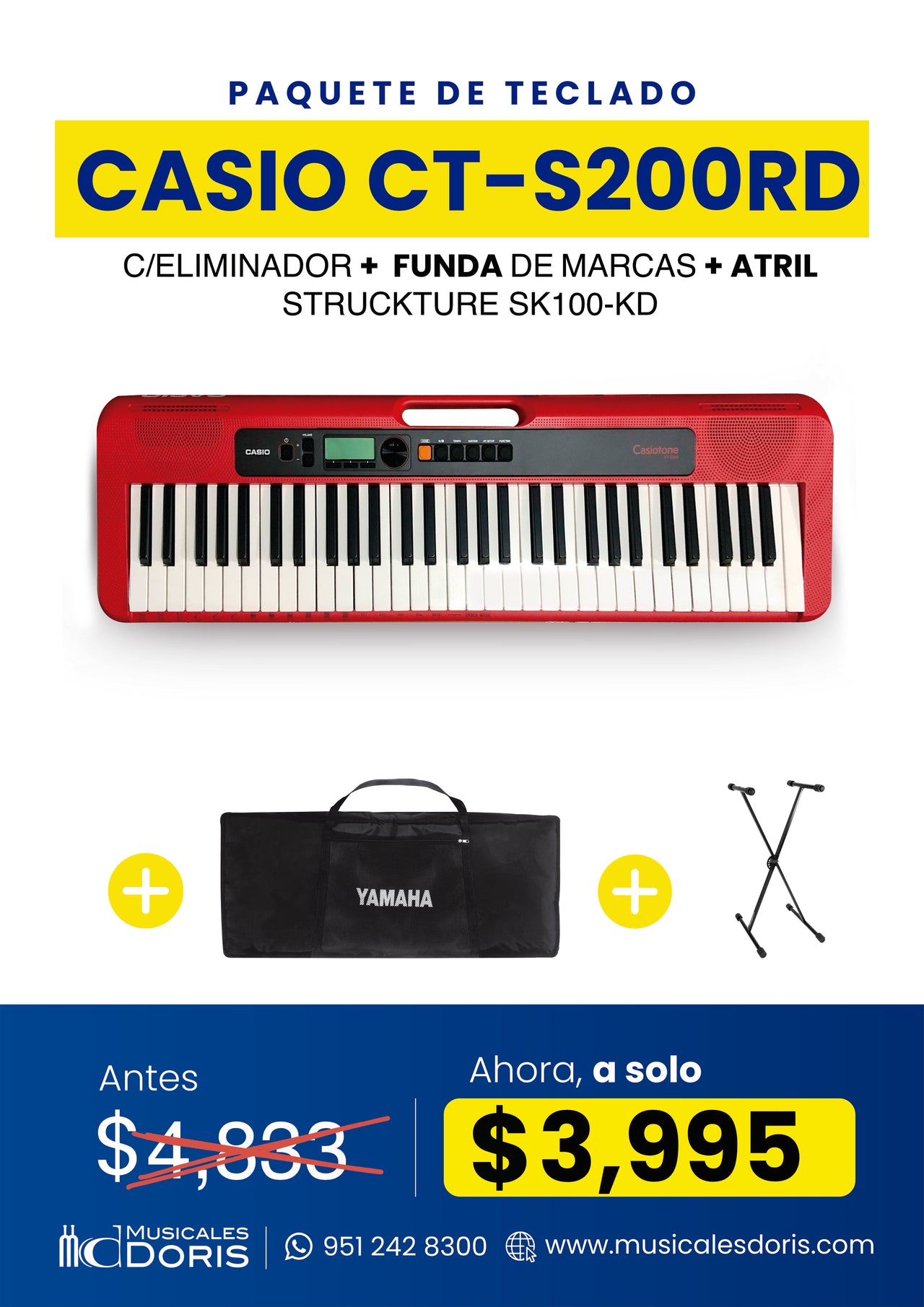 Paquete Teclado Casio Ct-S200RD Con Accesorios Incluidos