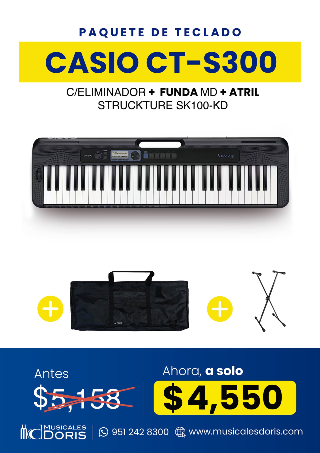 Paquete Teclado Casio Ct-S300 Con Accesorios Incluidos
