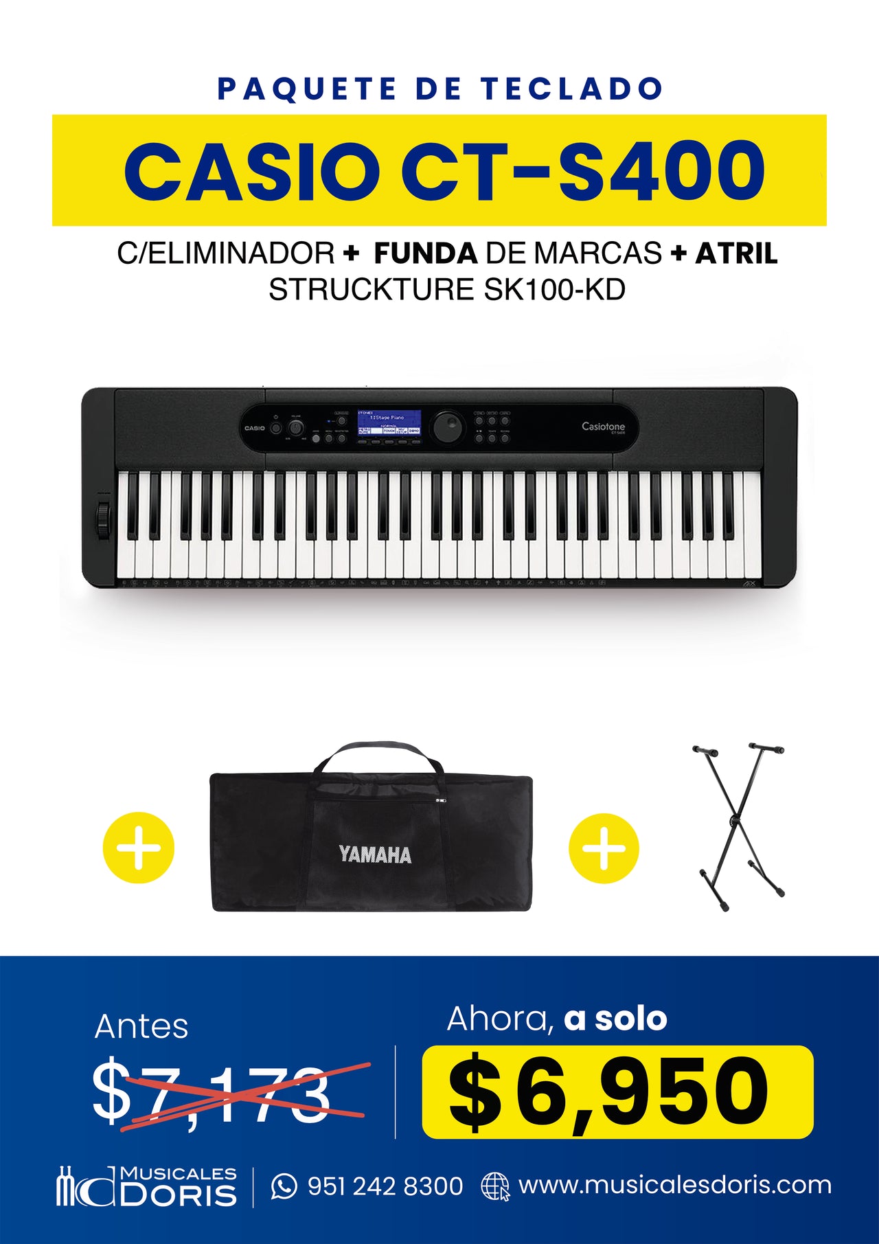 Paquete Teclado Casio Ct-S400 Con Accesorios Incluidos