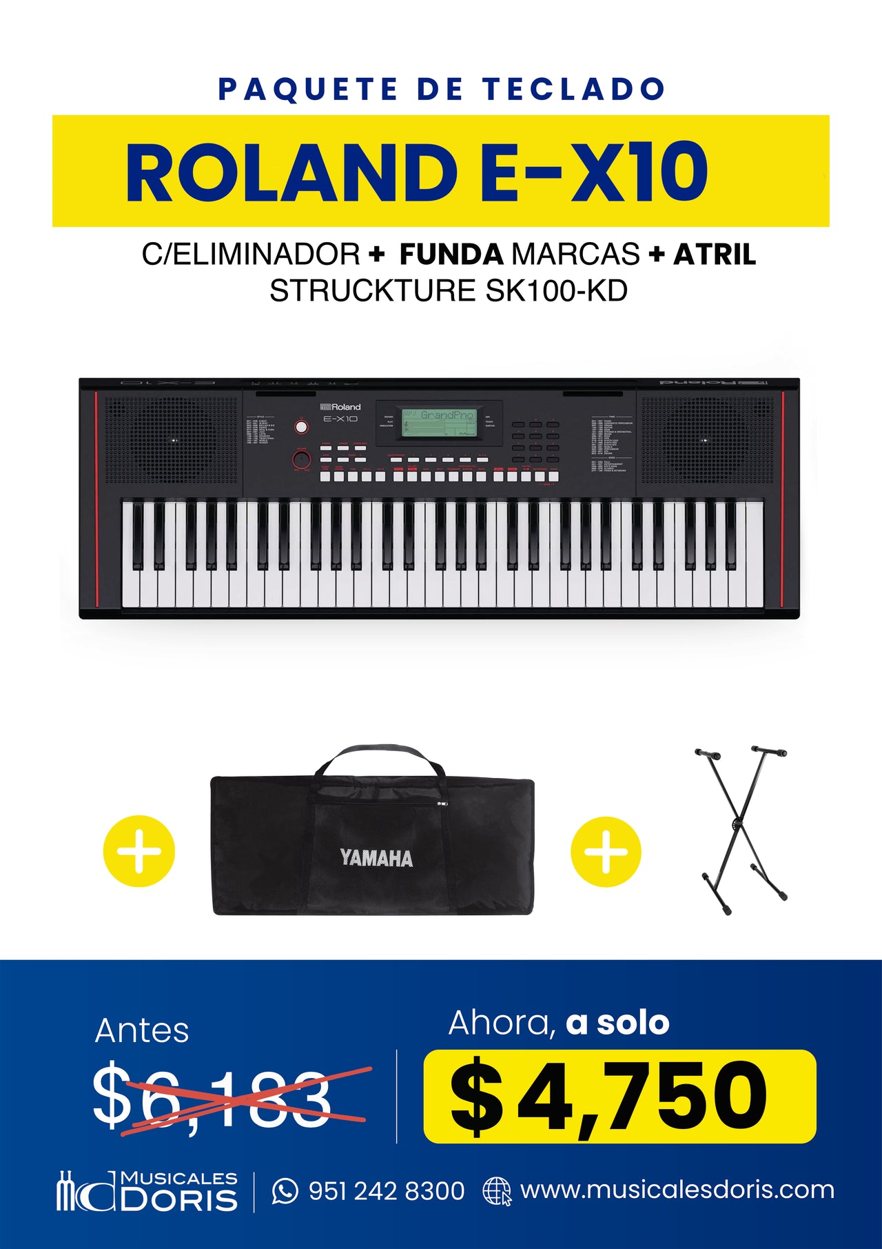 Paquete Teclado Roland E-X10 Con Accesorios Incluidos