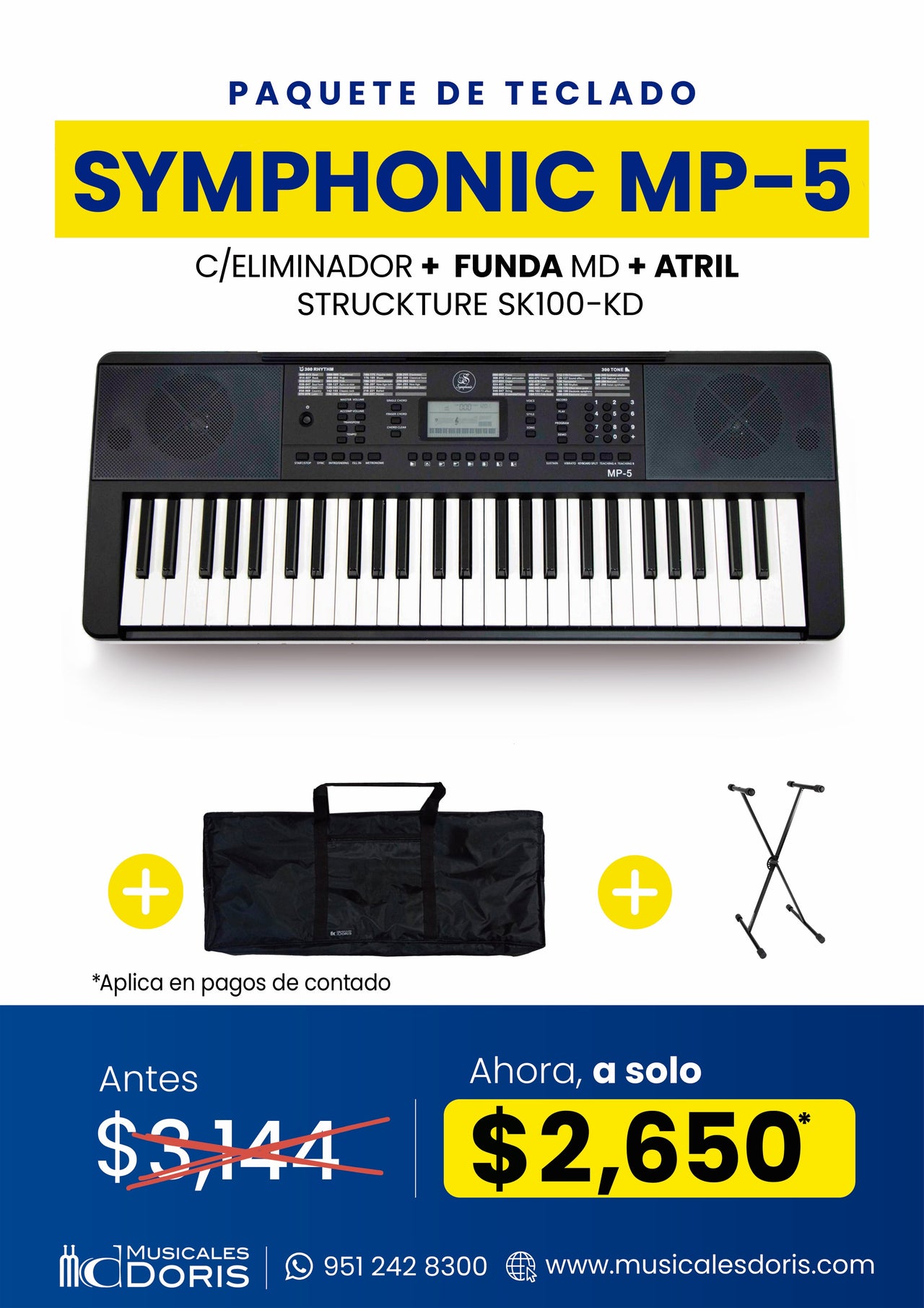 Paquete Teclado Symphonic MP-5 Con Accesorios Incluidos