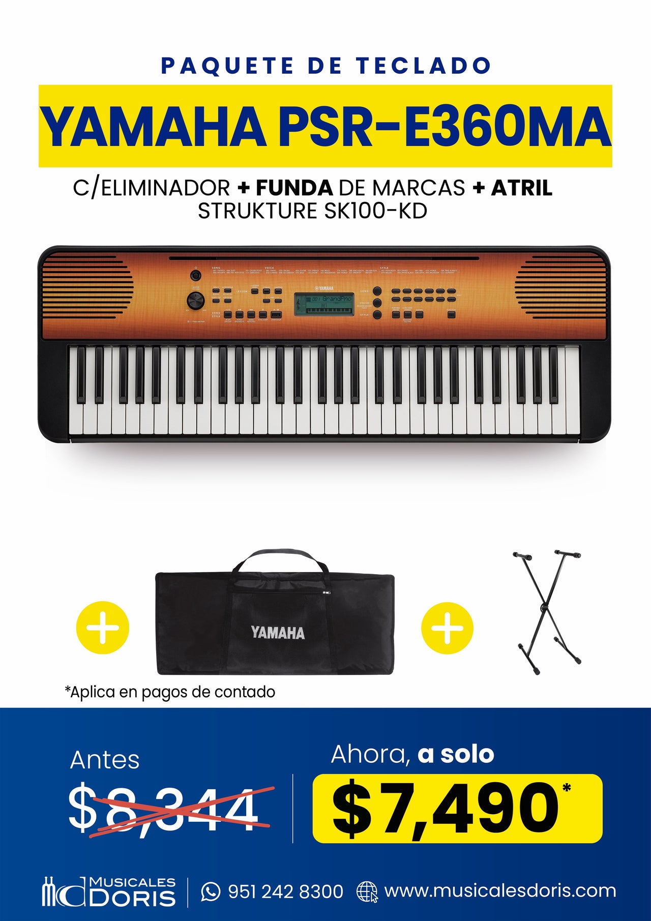 Paquete Teclado Yamaha PSR-E360MA Con Accesorios Incluidos