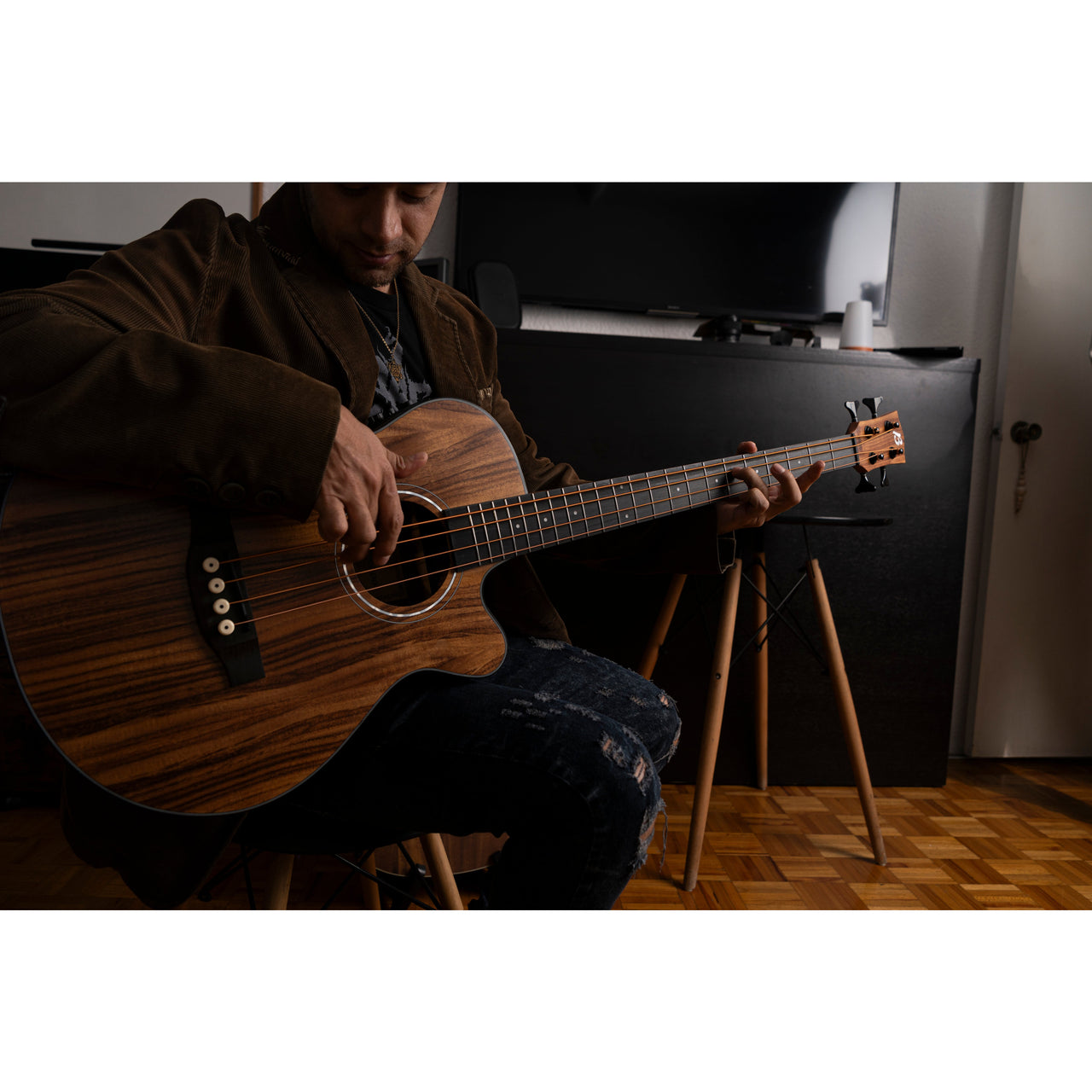 Bajo Electroacustico Bamboo Koa Ba-40-koa-q-ar Con Funda 40 Pulgadas