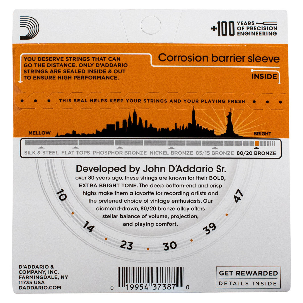 Encordadura D Addario P/guitarra Acustica 80/20 Bronce, Ej10-e