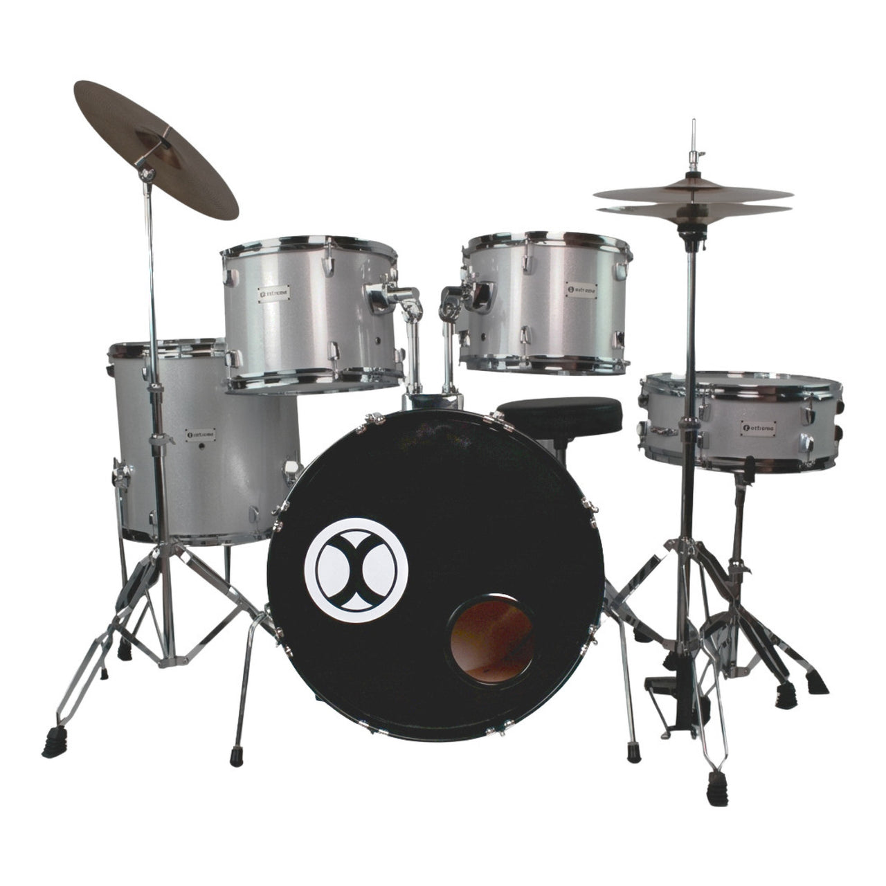 BATERIA EXTREME 5 PIEZAS PLATA SPARKLE (BENGALA) ARO CROMO, EXBT071