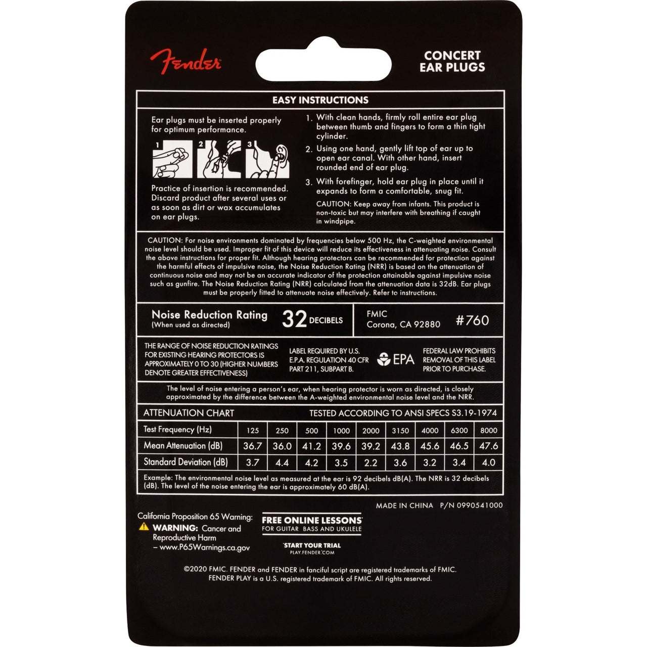 TAPON PARA OIDOS FENDER CONCERT (10 PARES) AZUL DAPHNE, 0990541004