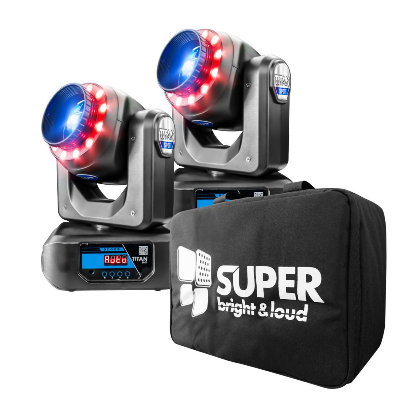 Cabezas Móviles Superbright Titan Spot 2 piezas Con maleta Led Blanco 80w y Led 5050 Rgb 3 en 1
