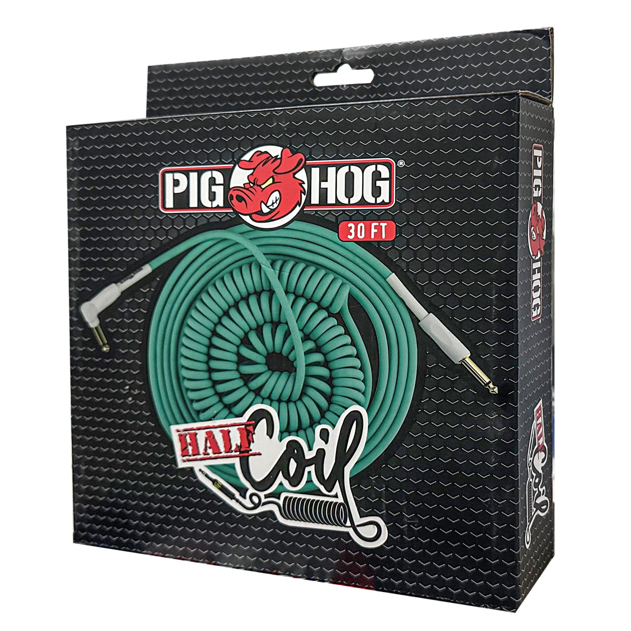 Cable Pig Hog Half Coil Seafoam Green 9 Mt 1/4-1/4 Ang Rect, Phcc30sg