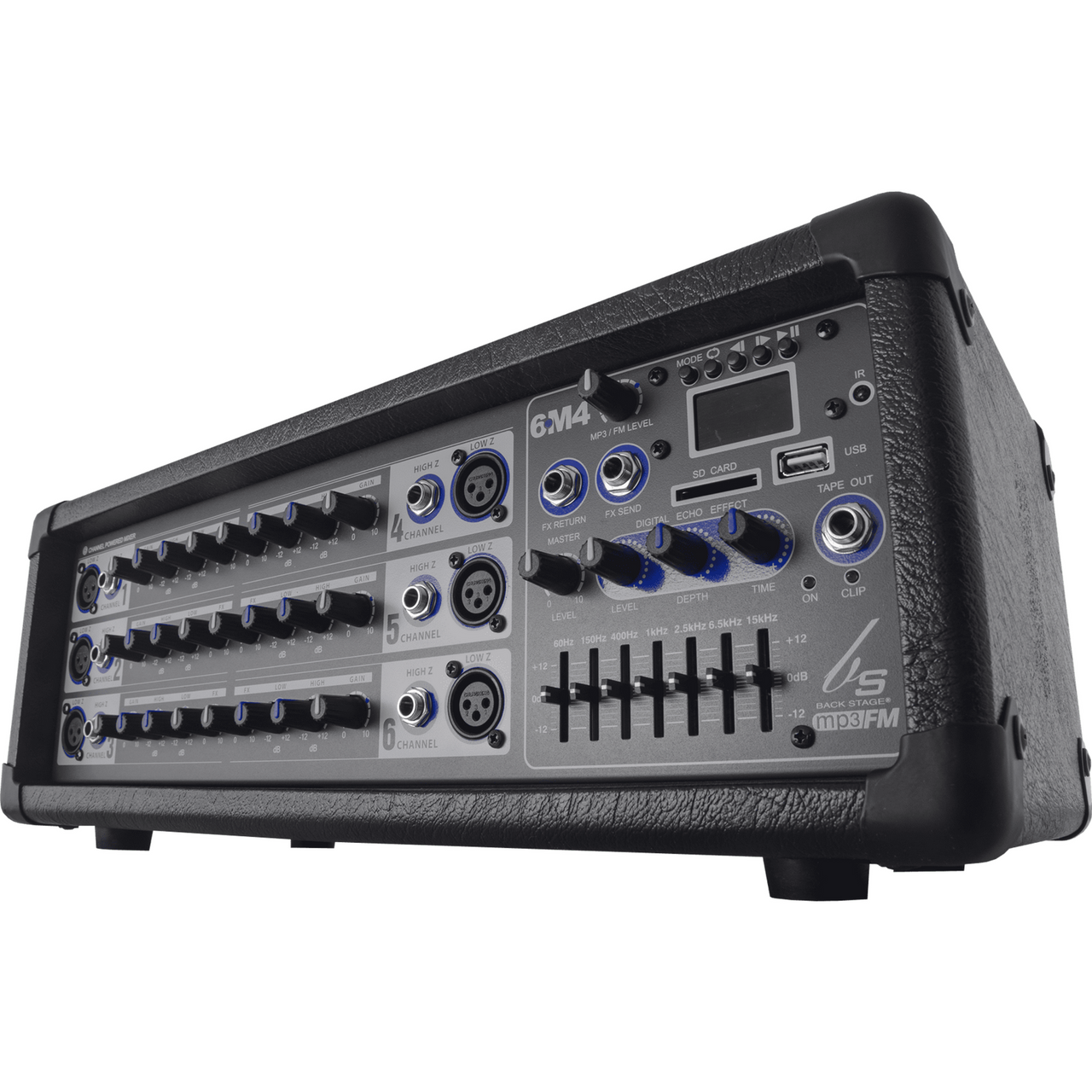 Consola Mezcladora Back-Stage Para Micrófonos 6 Canales 400w, 6m4 Usb