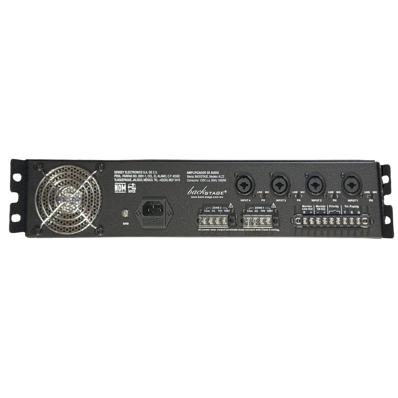 Amplificador Back Stage De Audio 70/100v C/4 Entradas 2 Zonas, 4lz2