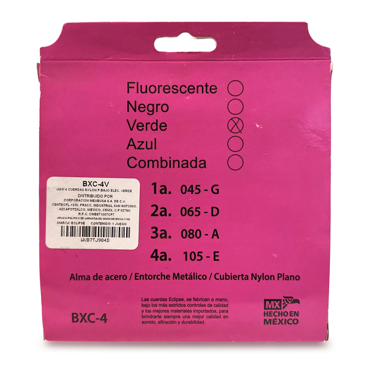 Encordadura Eclipse Bxc-4v Para Bajo Electrico Nylon 4 Cuerdas Verde