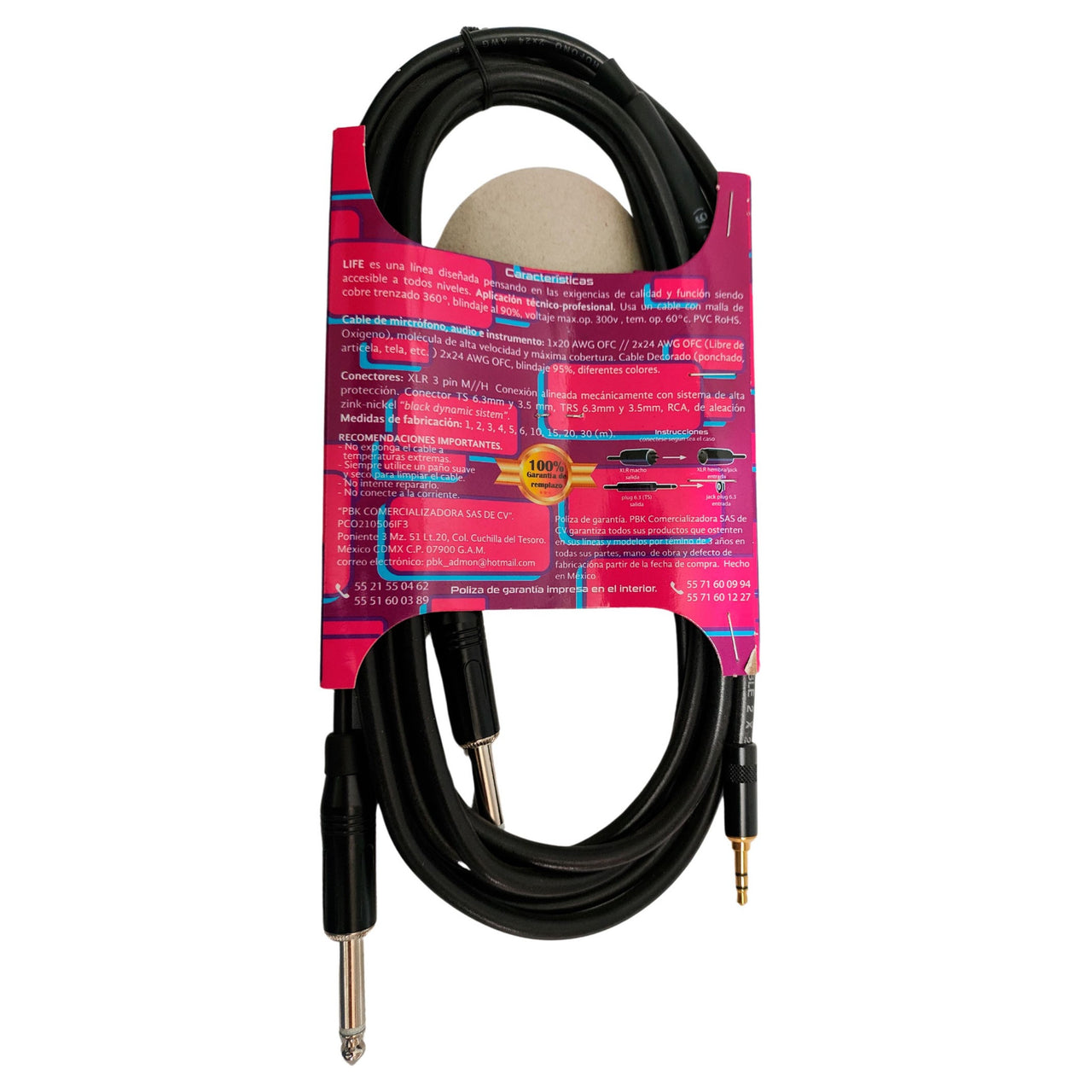 Cable Life Miniplug 3.5 Stereo A 2 Plug 6.3 Mono 3mts., 2ppin-3