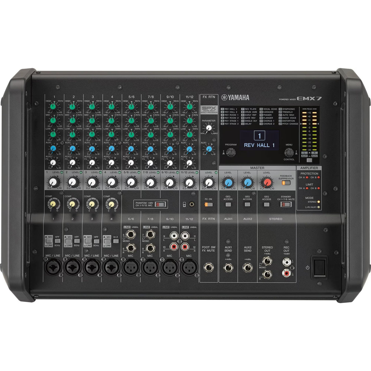 CONSOLA MEZCLADORA YAMAHA 12 CANALES 600W X 2, EMX7