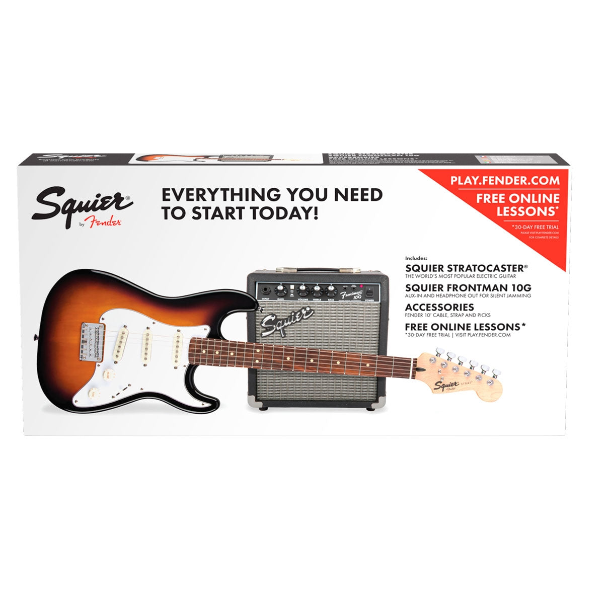 Paquete Guitarra Elec. Fender Pk Strat Ss Sq10g Bsb 120v, 0371812032