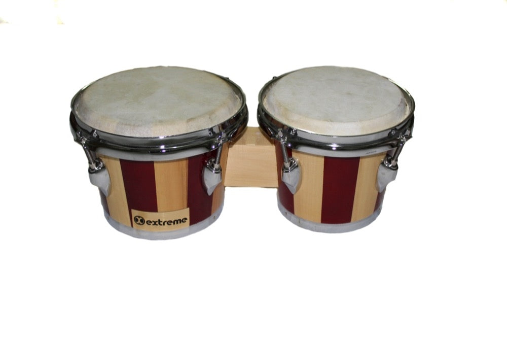 Bongo Extreme 7" 8" Rayas Madera Natural Y Rojo, Exbg001