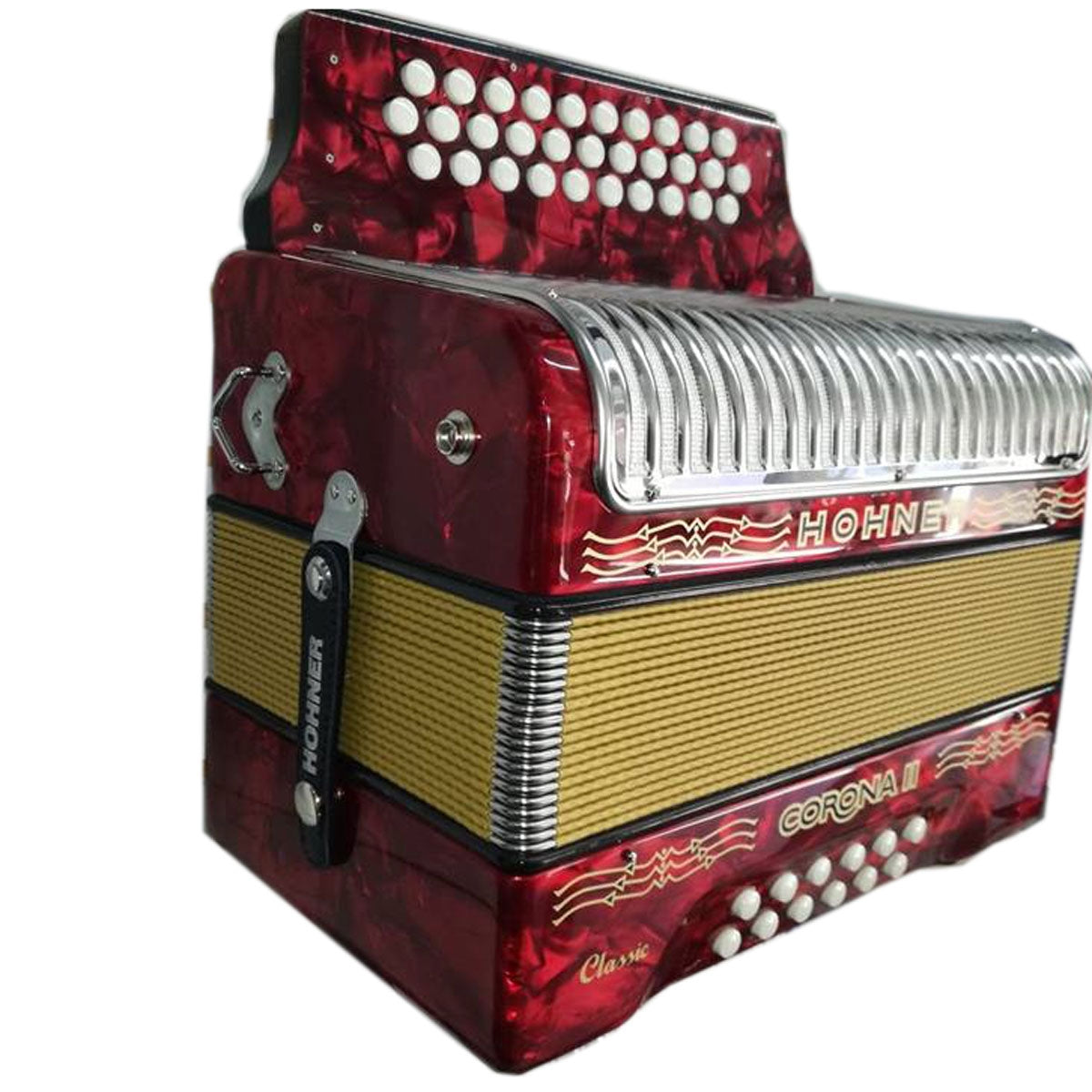 Acordeon Hohner Botones Corona Ii Rojo Fa-Sib-Mib Con Funda A5543s