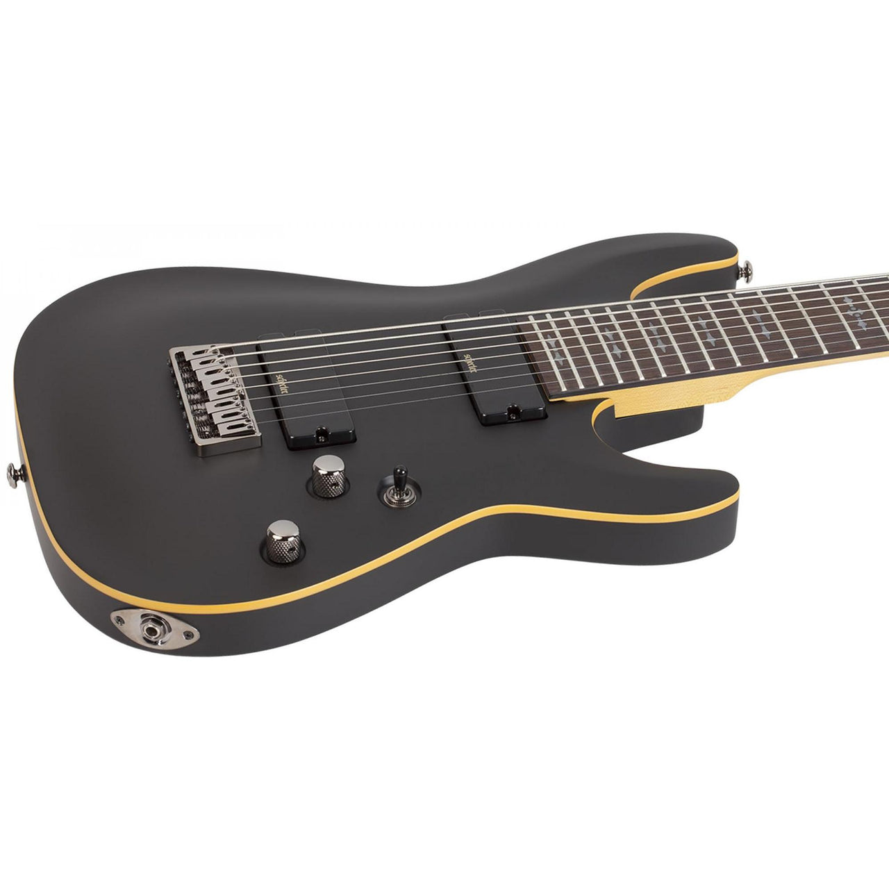 Guitarra Schecter Demon-8 Electrica Sólida Negra Satinado Envejecido