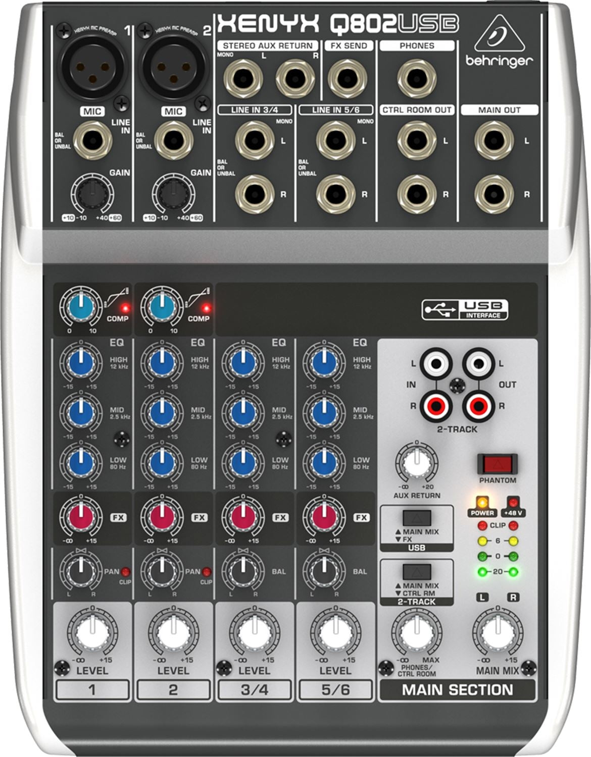 Mezcladora Behringer 8 Canales 2 Xlr, Q802usb