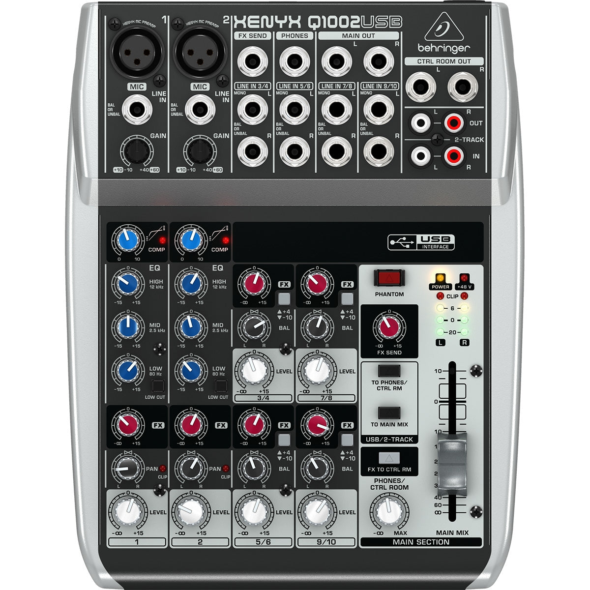 Mezcladora Behringer 10 Canales 2xlr, Q1002usb