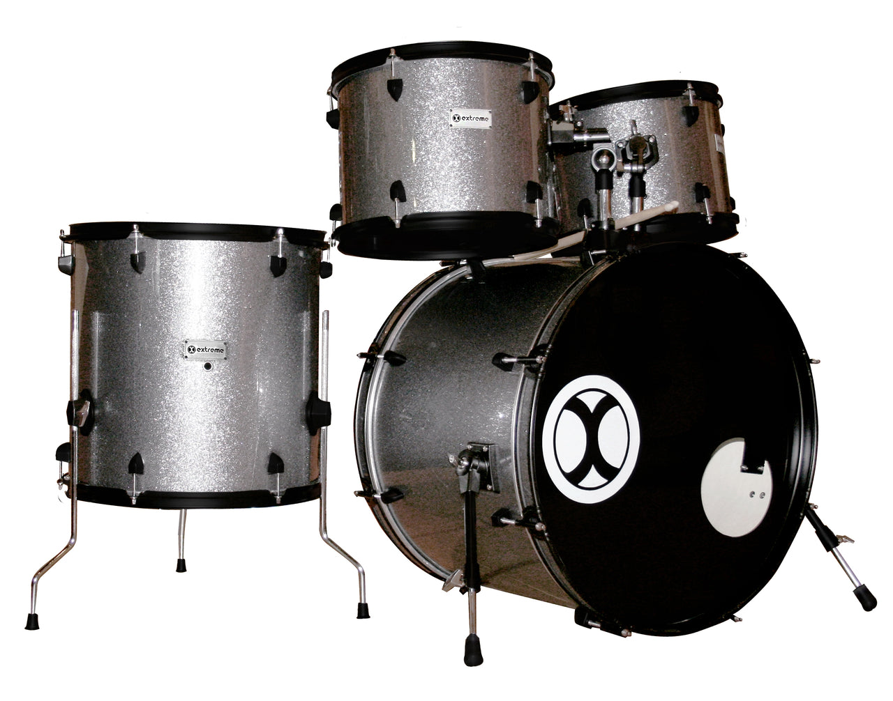 Bateria Musical Extreme 5 Piezas Gris Sparkle Aro Negro, Exbt056