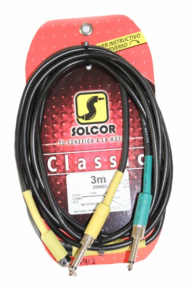 Cable Clasica 2 Plug 6.3 Mono A 1 Miniplug 3.5 Stereo 3mts.,25in03