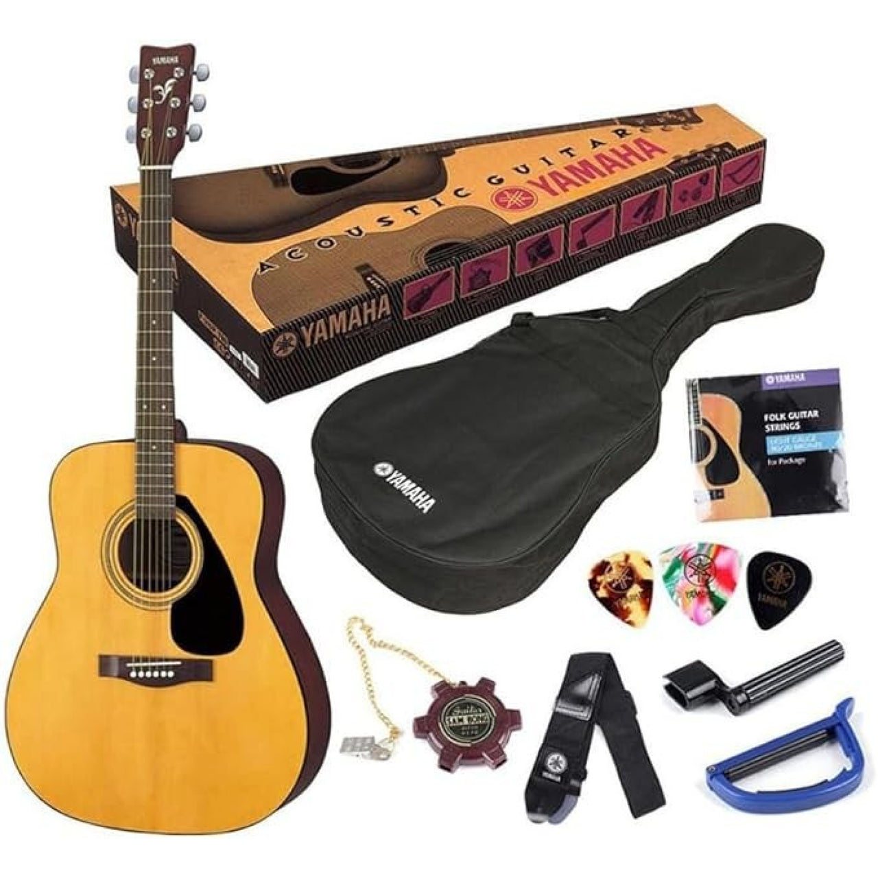 Paquete Yamaha Guitarra Acústica Folk C/Funda Thaly Y Afinador F310p